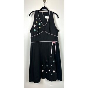 VTG Sag Harbor Black Floral Embroidered Dress 14 Babydoll Easter Coquette Girly